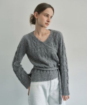 언발란스 케이블 랩 니트 탑 그레이 MDKT114GRAY