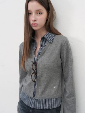 체크 셔츠 레이어드 가디건 [GREY] / WBE3L04530