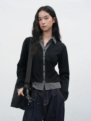 체크 셔츠 레이어드 가디건 [BLACK] / WBE3L04530