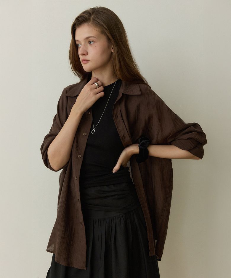 Crack see through loose shirts - brown