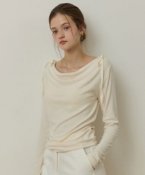 Drape double ribbon t shirts - 3color