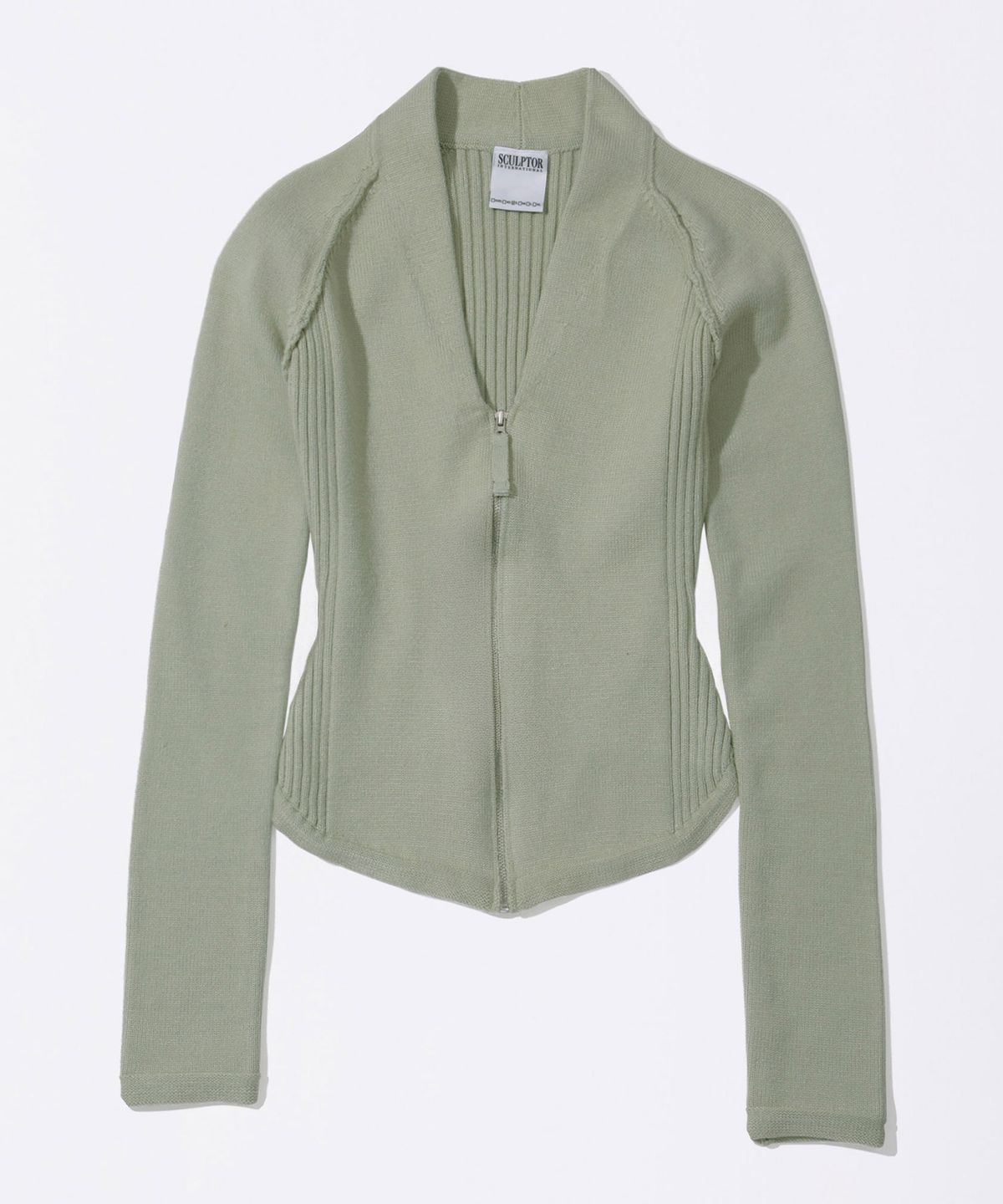 스컬프터(SCULPTOR) Open Collar Knit Zip-Up Pale Mint