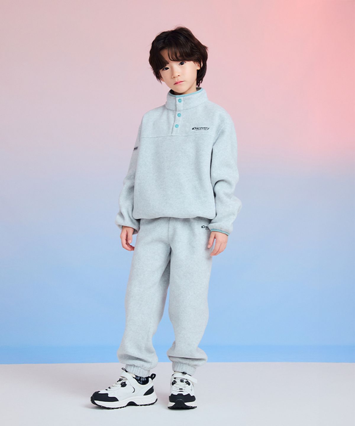 디스커버리 키즈(DISCOVERY KIDS) 키즈 플리스 하이넥 세트 (M/GREY)