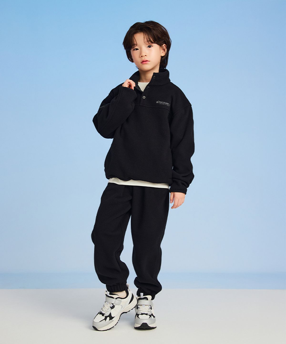 디스커버리 키즈(DISCOVERY KIDS) 키즈 플리스 하이넥 세트 (BLACK)