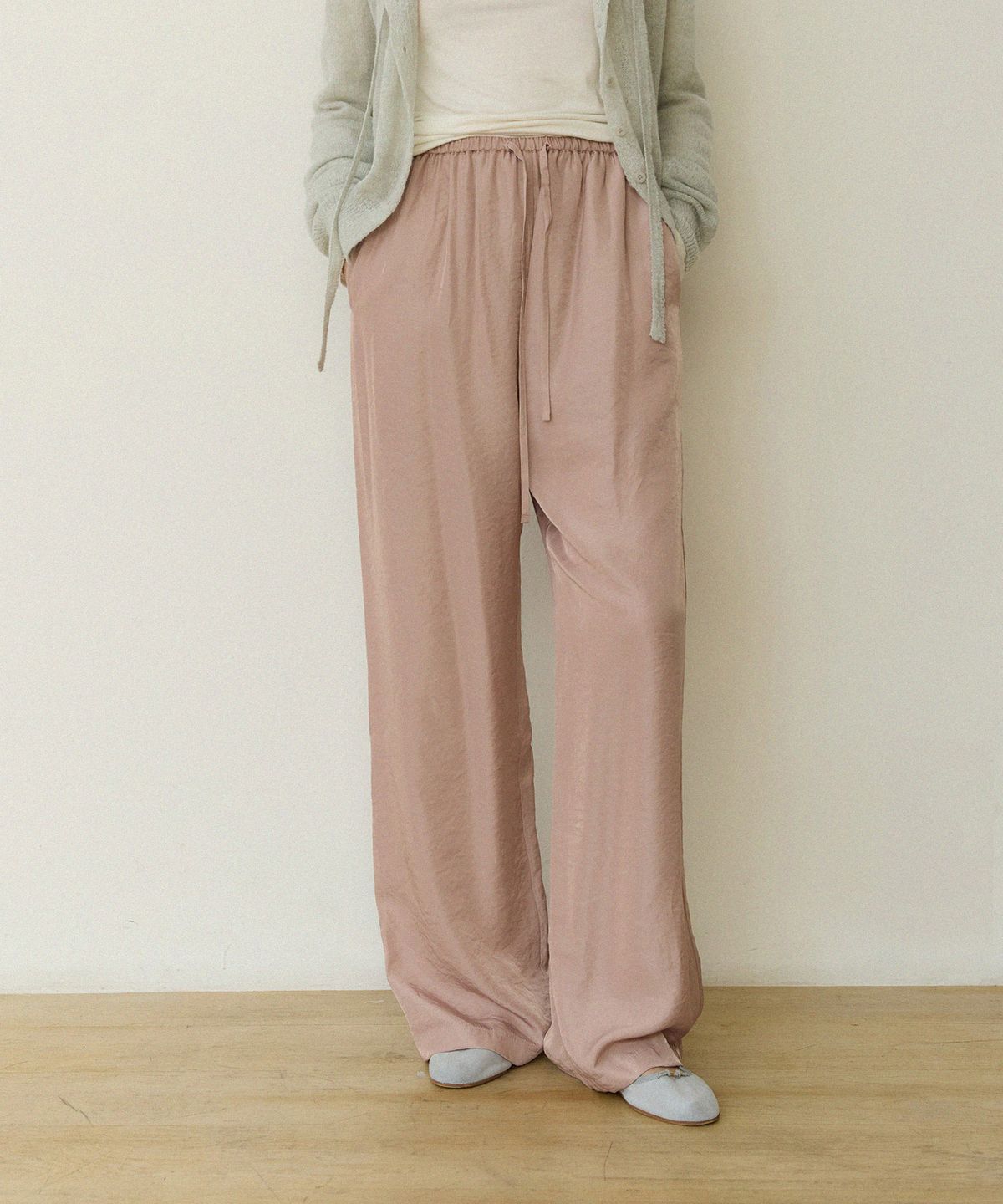 어다울(ADAUL) Sheer maxi wide banding pants - ash pink