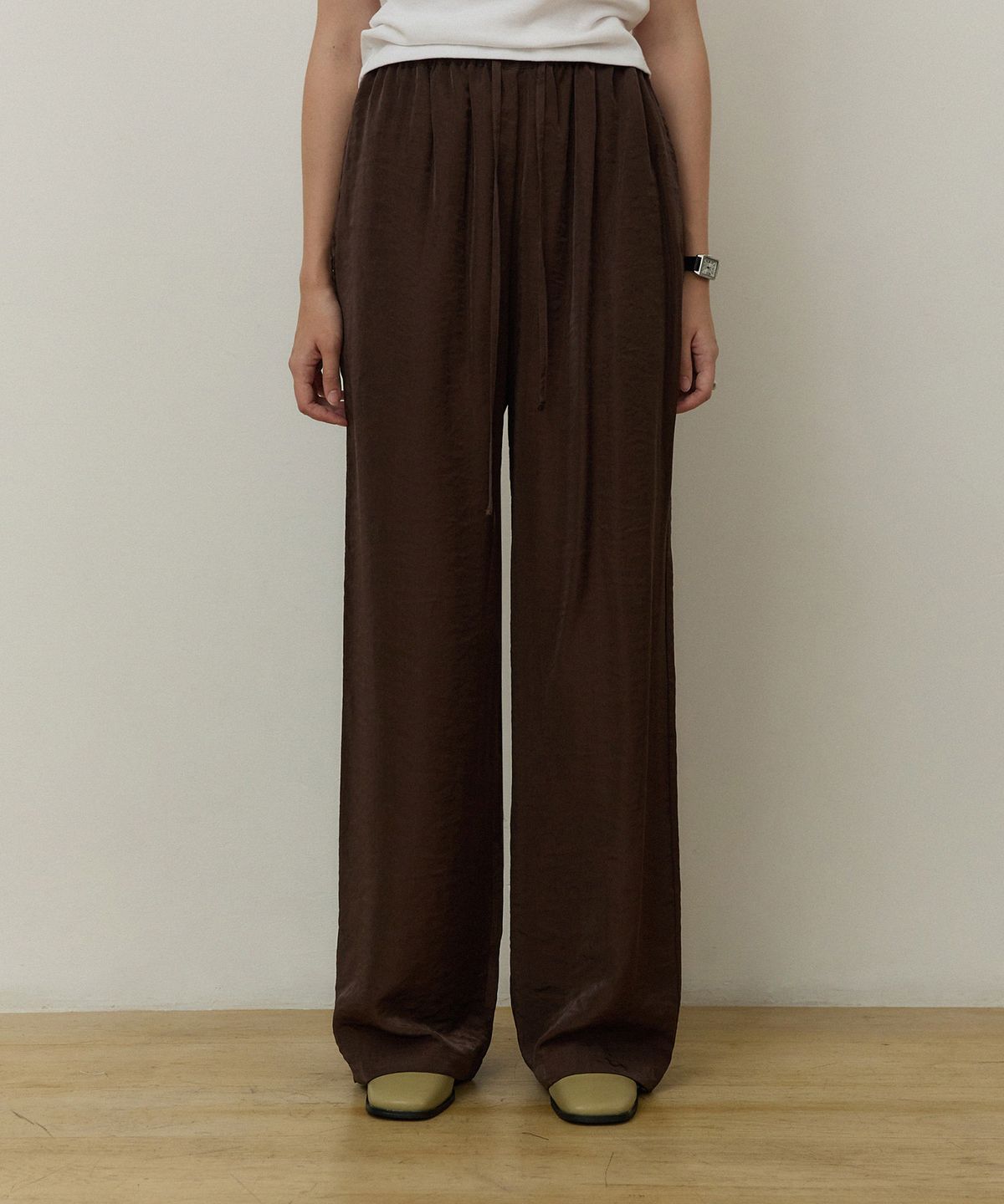 어다울(ADAUL) Sheer maxi wide banding pants - brown