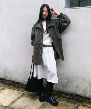 (woman) 스탠 하이넥 하프 야상_Khaki