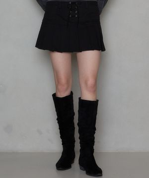 GAZE EYELET PLEATS SKIRT_BLACK