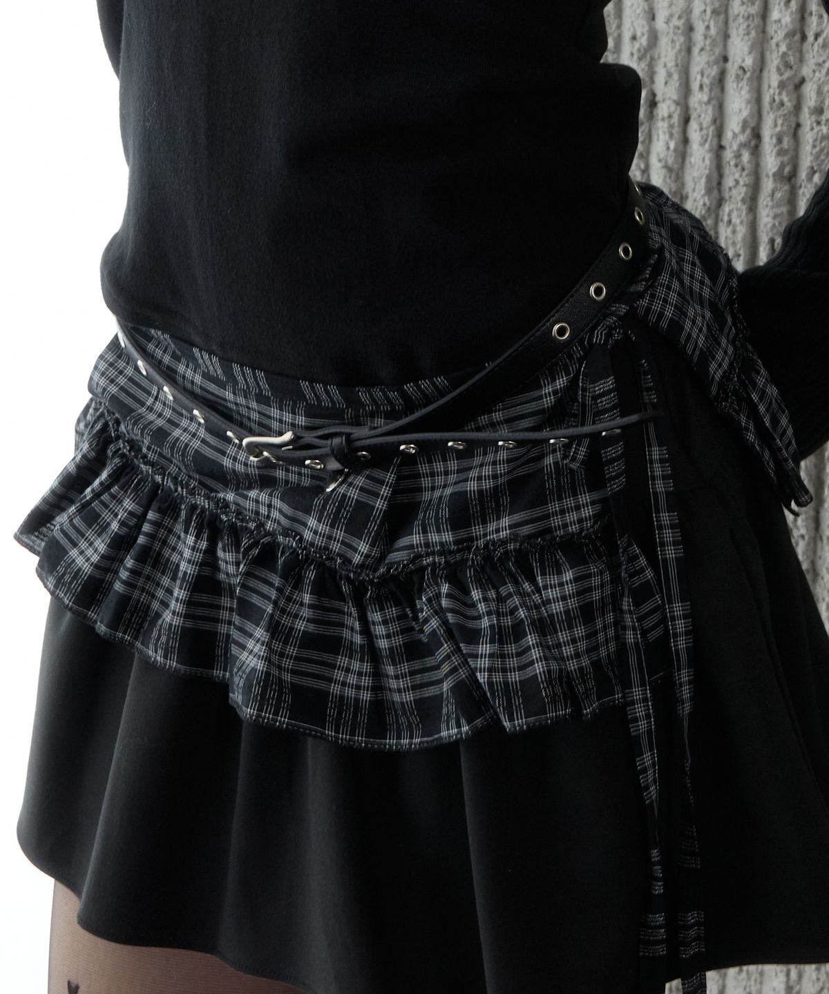 핑크파인애플(PINK PINEAPPLE) MINI CHECK LAYERED SKIRT_BLACK