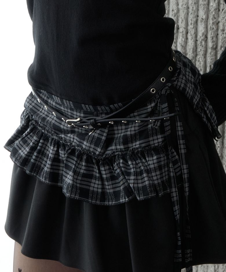 MINI CHECK LAYERED SKIRT_BLACK