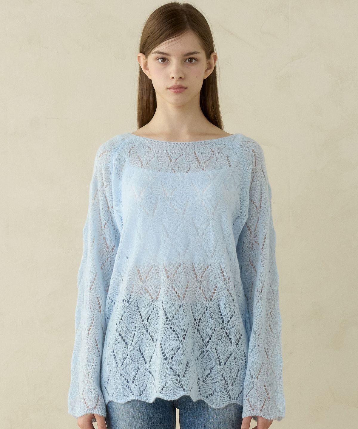 핑크파인애플(PINK PINEAPPLE) RUSTIC LEAF PUNCHING KNIT_SKY BLUE
