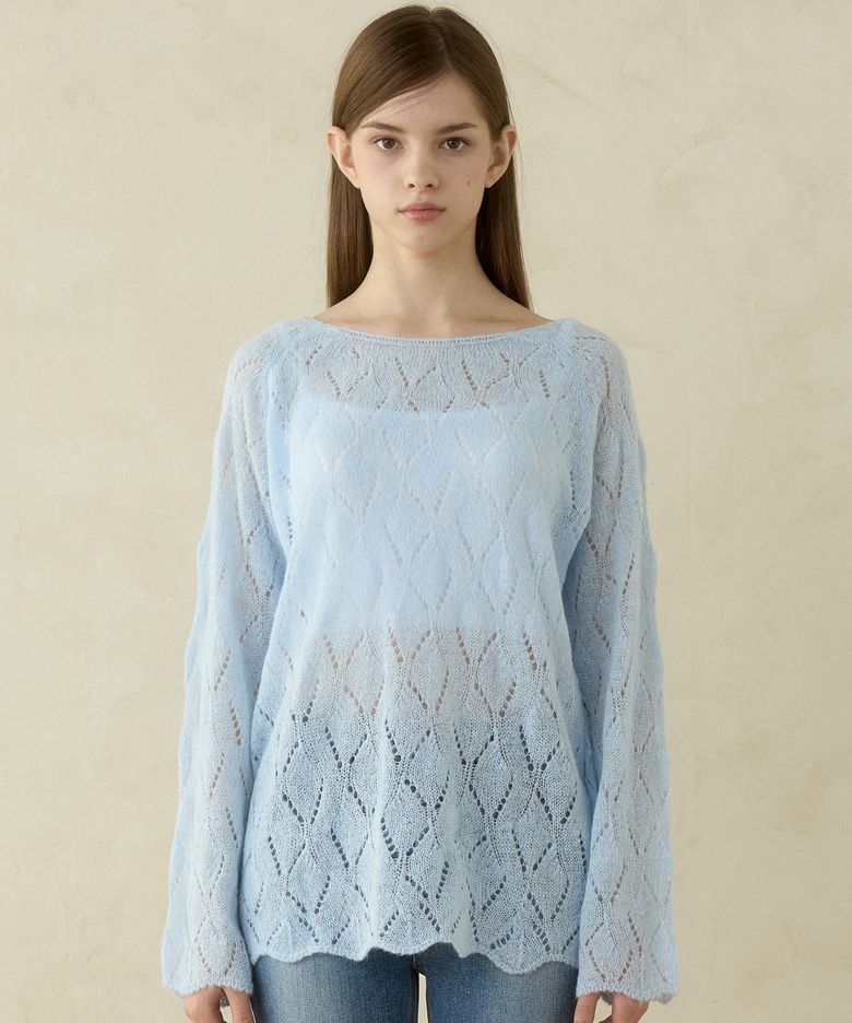RUSTIC LEAF PUNCHING KNIT_SKY BLUE
