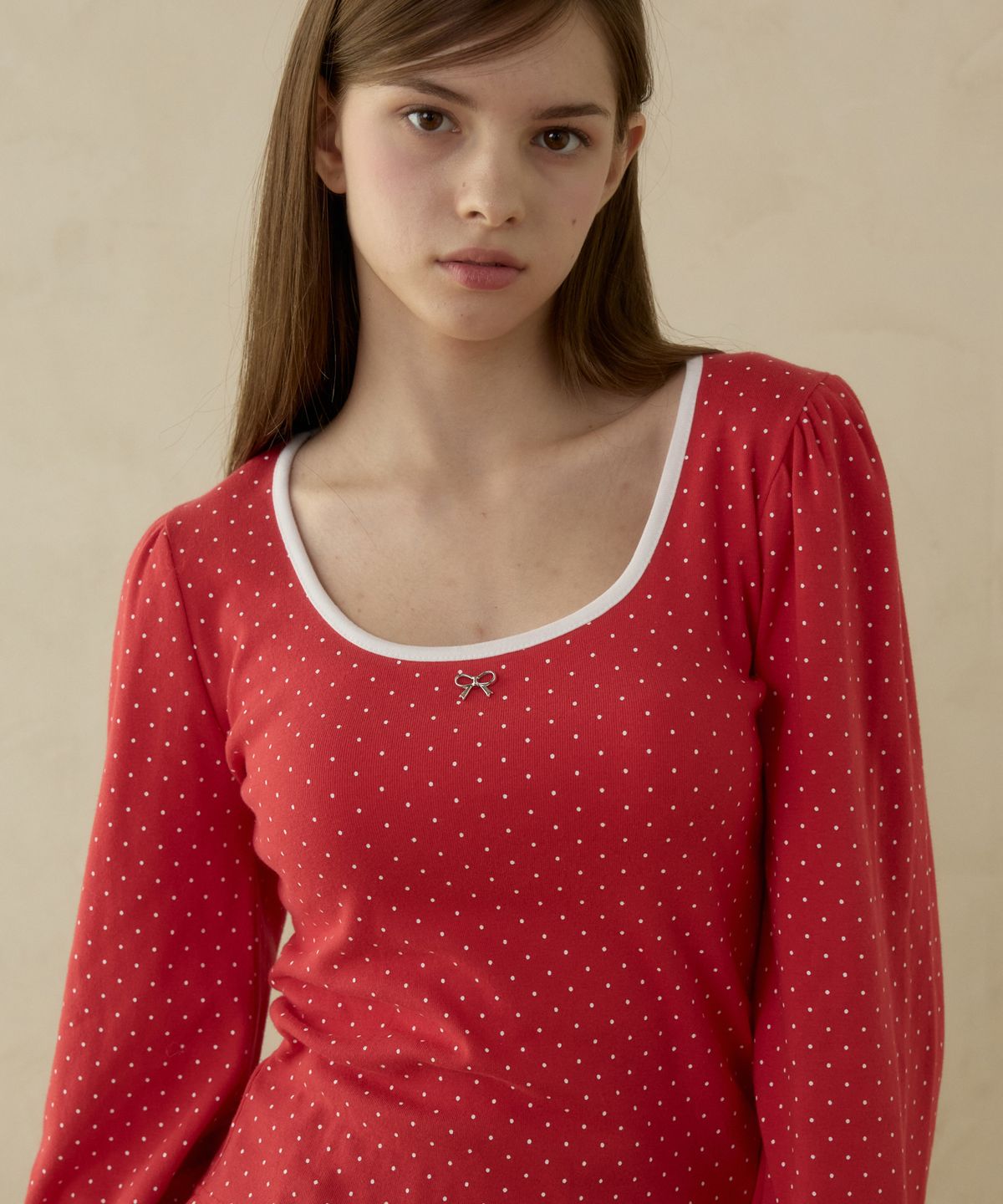 핑크파인애플(PINK PINEAPPLE) DOTTY RIBBON T-SHIRT_RED