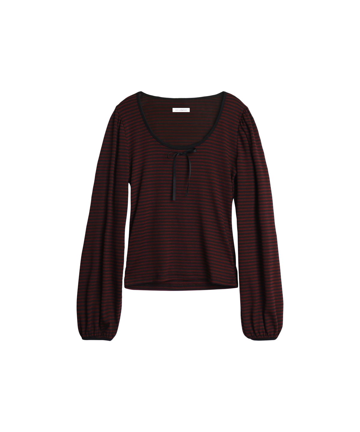 핑크파인애플(PINKPINEAPPLE) STRIPE RIBBON SHIRRING T-SHIRT_RED