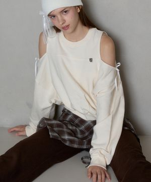 RIBBON CUT OUT SWEATSHIRT_CREAM