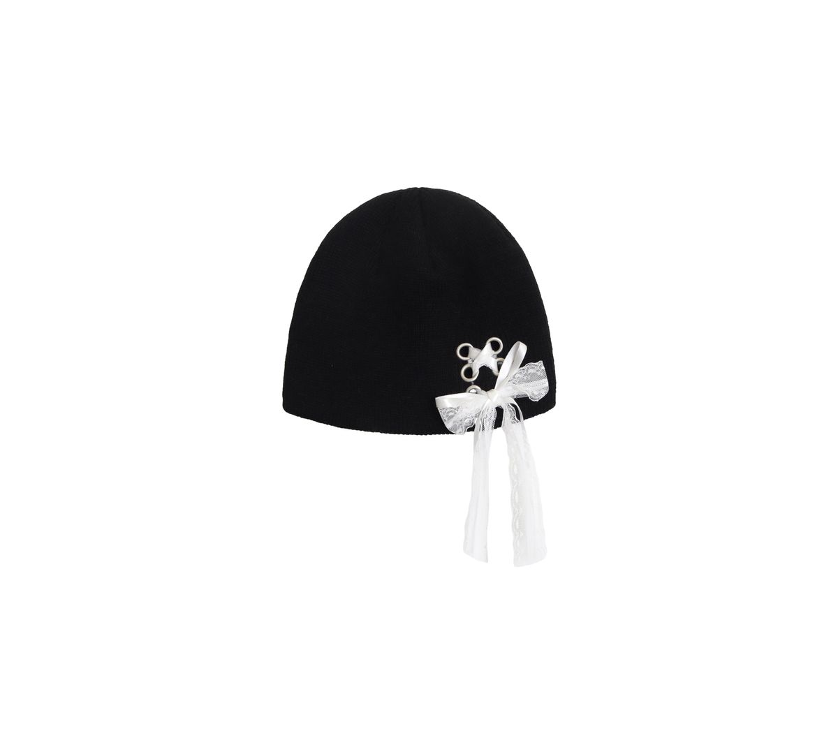 핑크파인애플(PINK PINEAPPLE) RIBBON EYELET KNIT BEANIE_BLACK