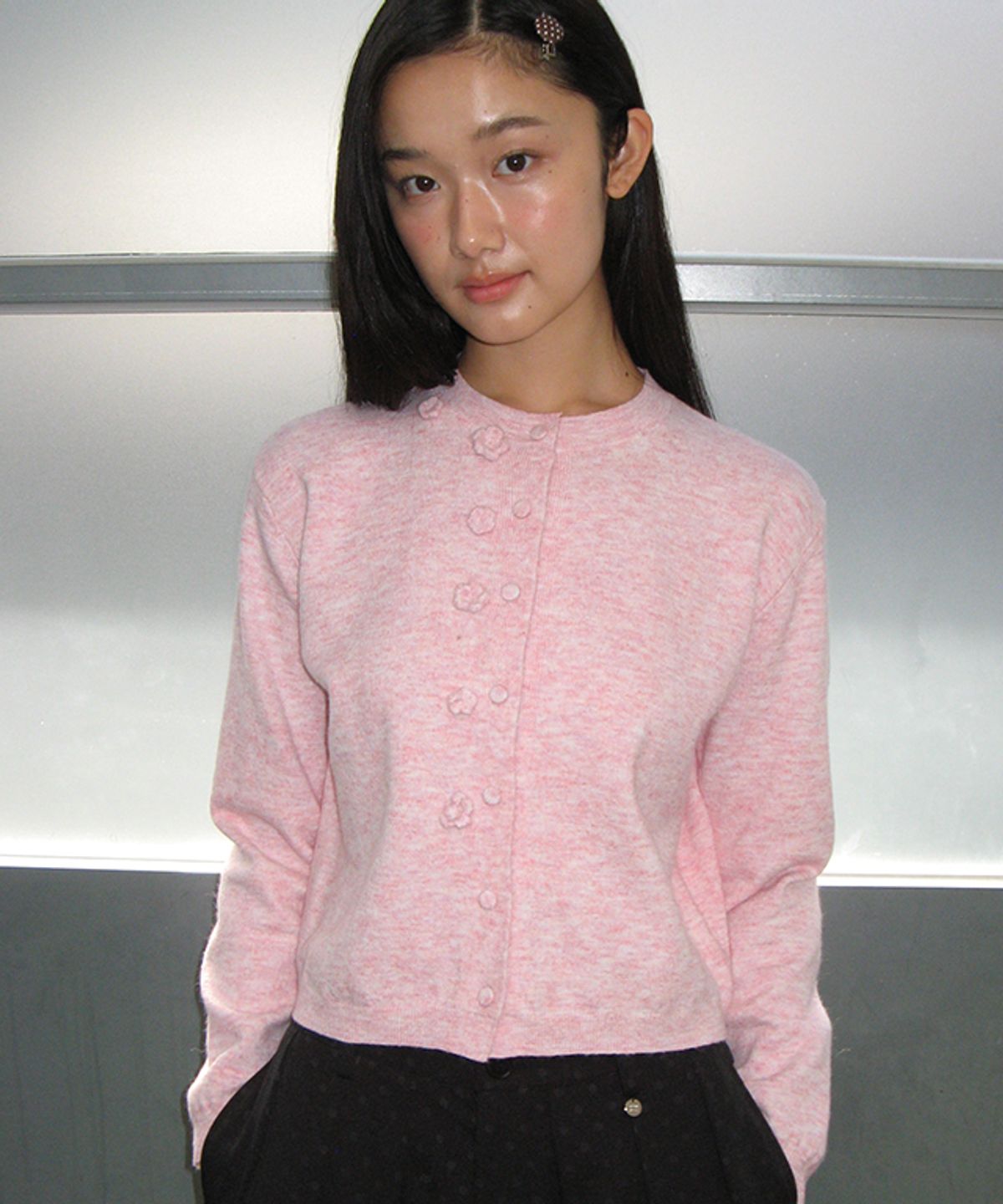 론론(RONRON) HANDMADE BLOSSOM CARDIGAN PINK