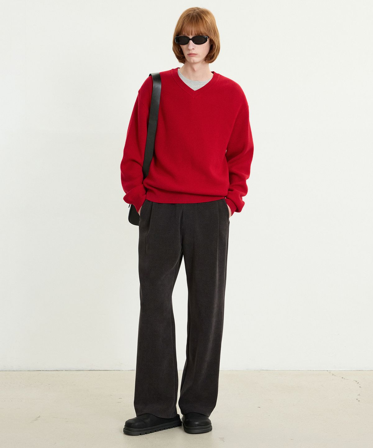 티엔지티(TNGT) Velvet-knit Wide fit Banding Pants (Grey) TNPA5F203G2