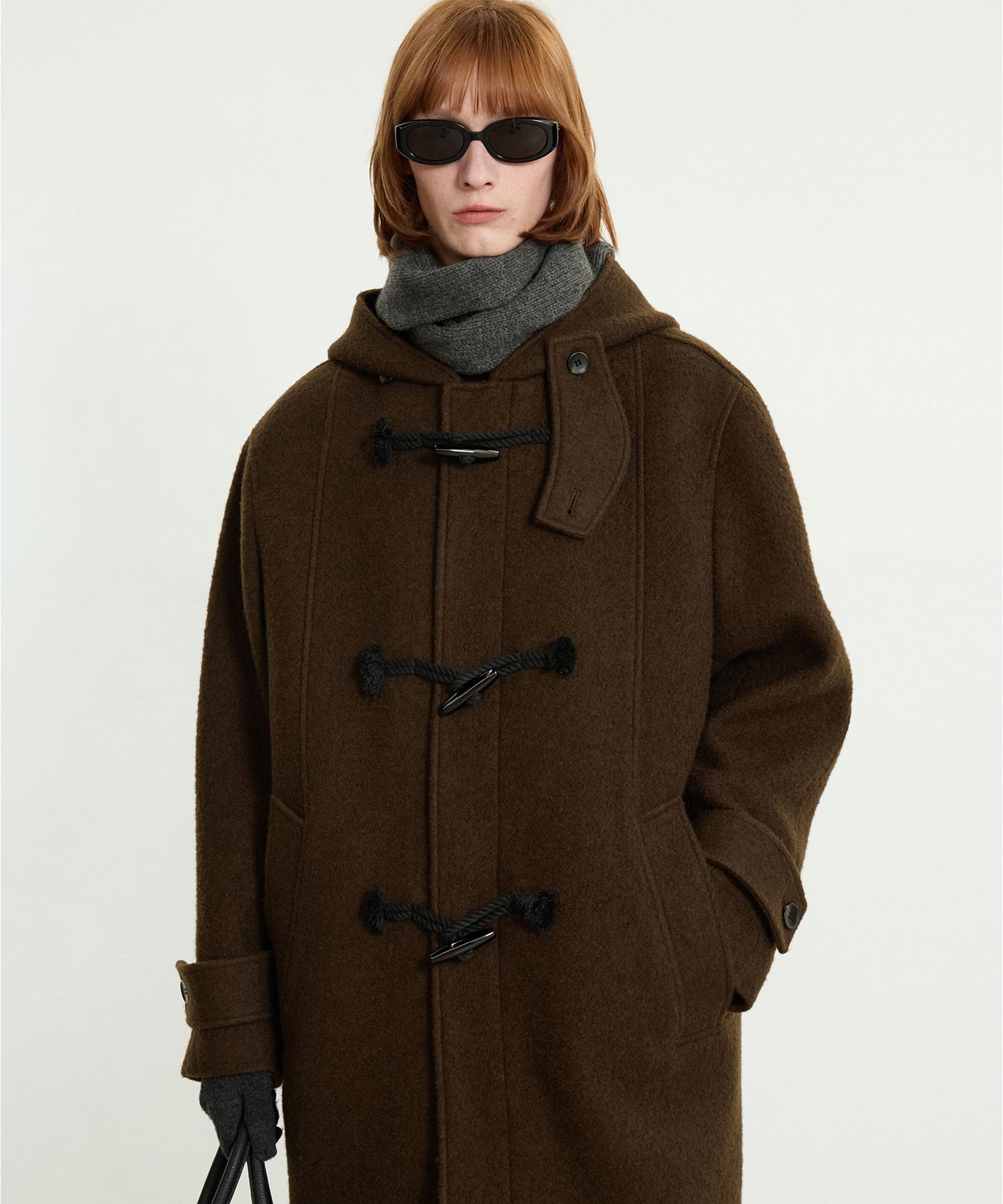 MUSINSA | TNGT Wool Boucle Duffle Coat (Brown) TNCO5F104W2