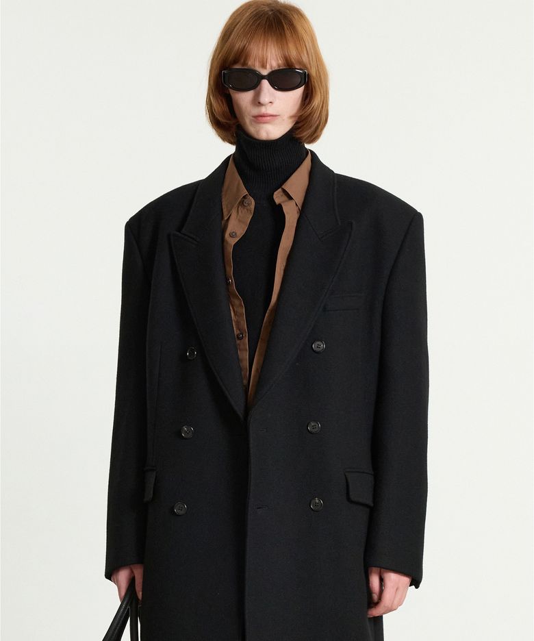 Heavy Wool Double-breasted Coat (Black) TNCO5F101BK