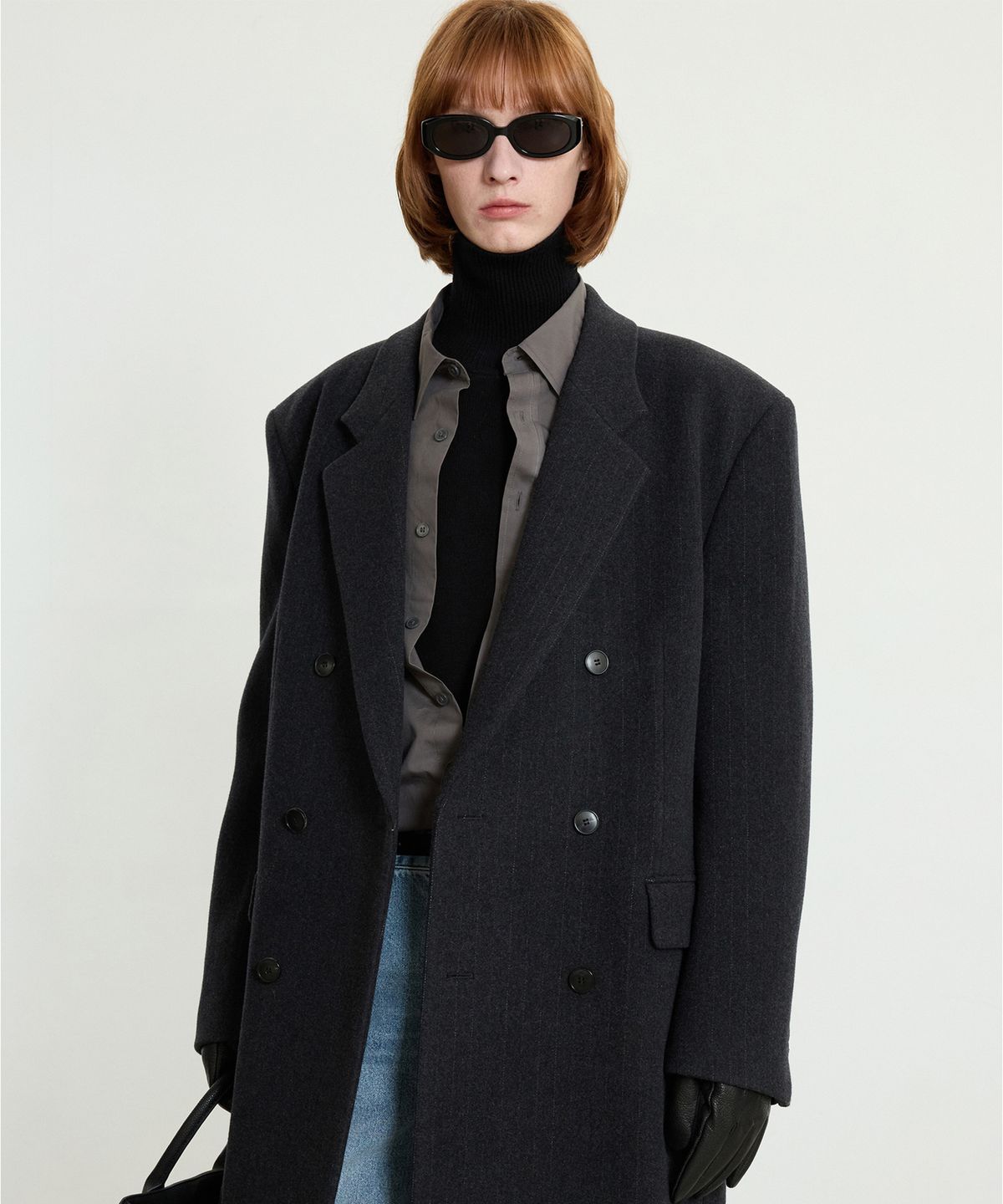 티엔지티(TNGT) Pin-stripe Tailored Double-breasted Coat (Gray) TNCO5F102G2