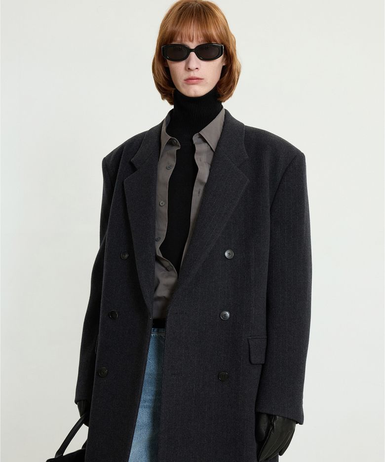 Pin-stripe Tailored Double-breasted Coat (Gray) TNCO5F102G2
