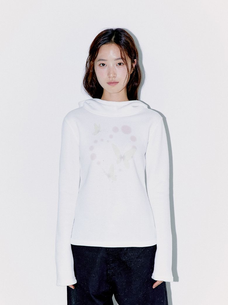 BUTTERFLY COWL HOODIE IVORY