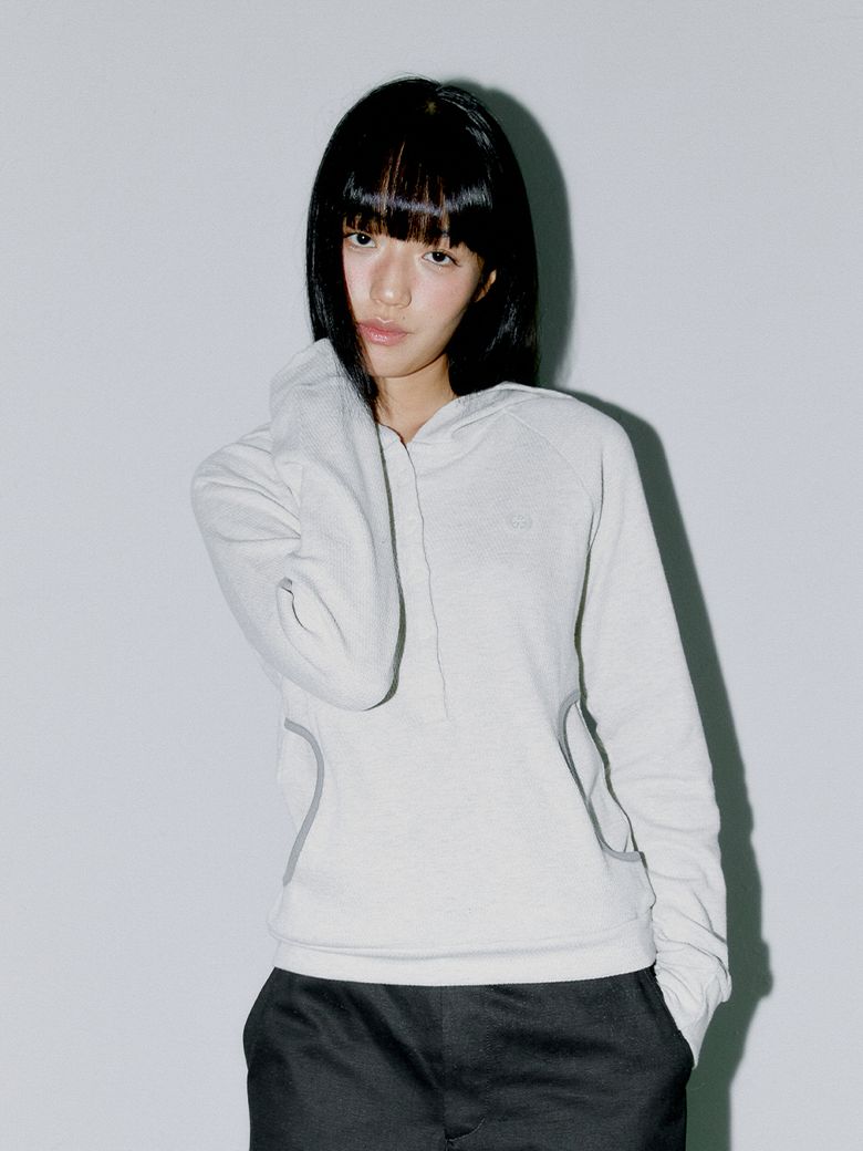 WAFFLE HENLEY HOODIE, OATMEAL