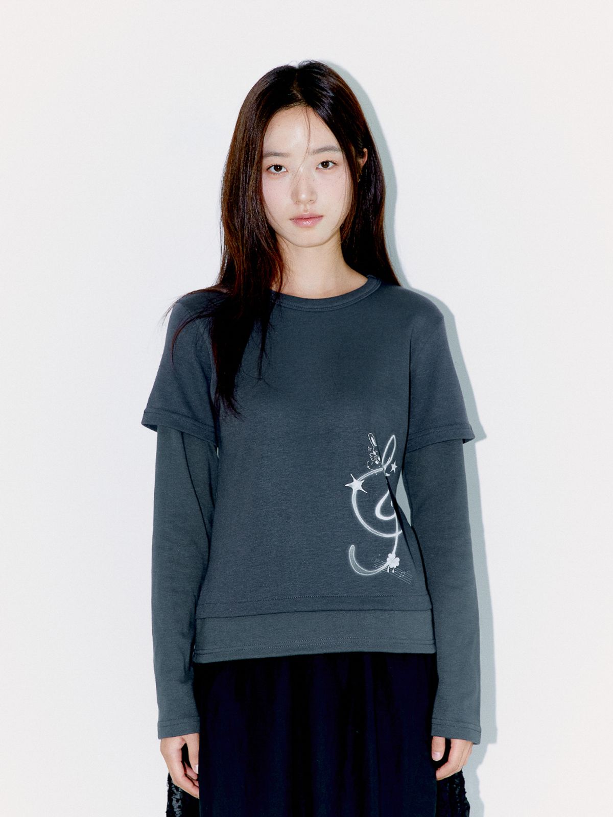 오피쉬(OAFISH) STAR MELODY LAYERED LONGSLEEVE, CHARCOAL