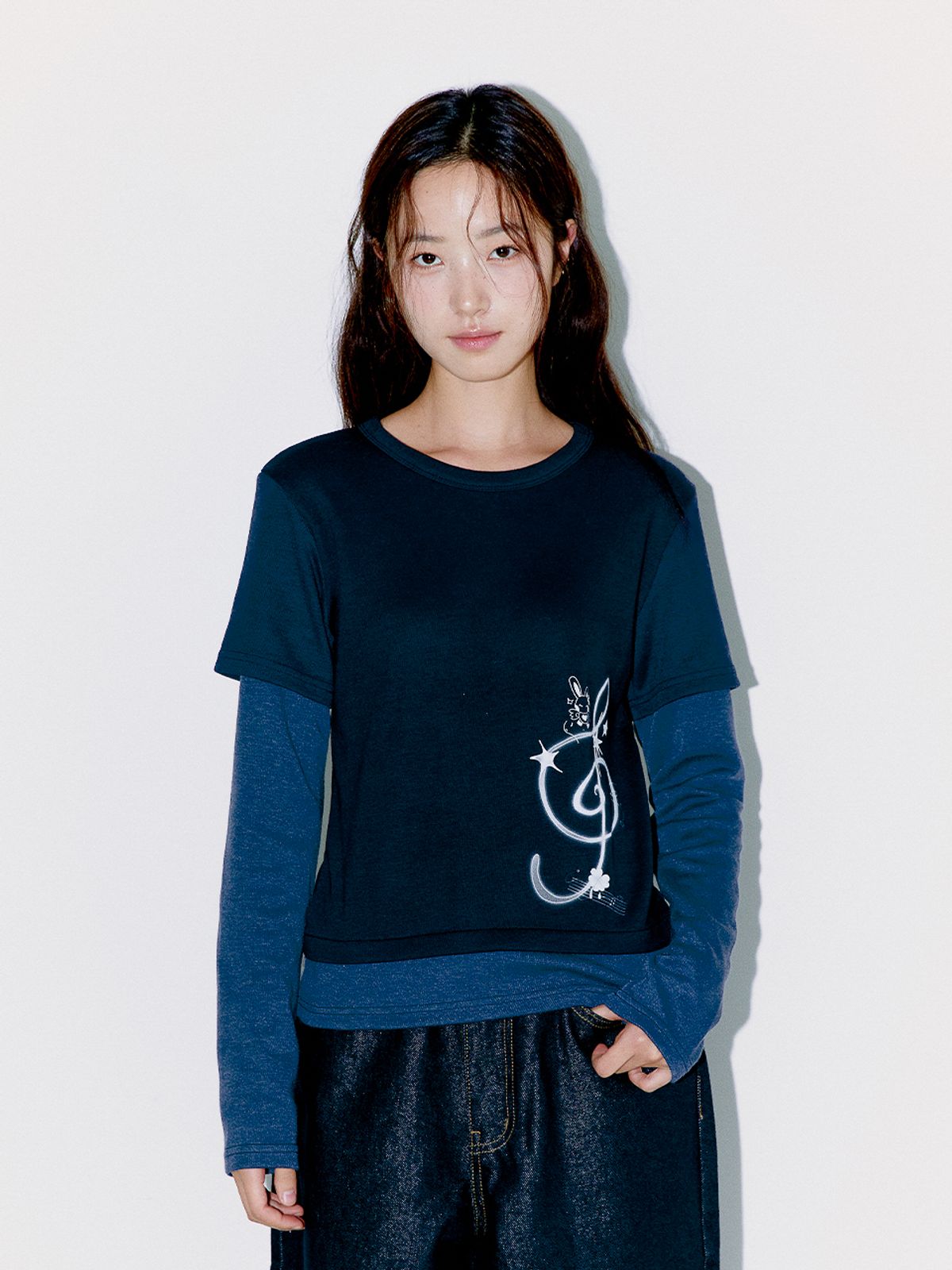 오피쉬(OAFISH) STAR MELODY LAYERED LONGSLEEVE, NAVY