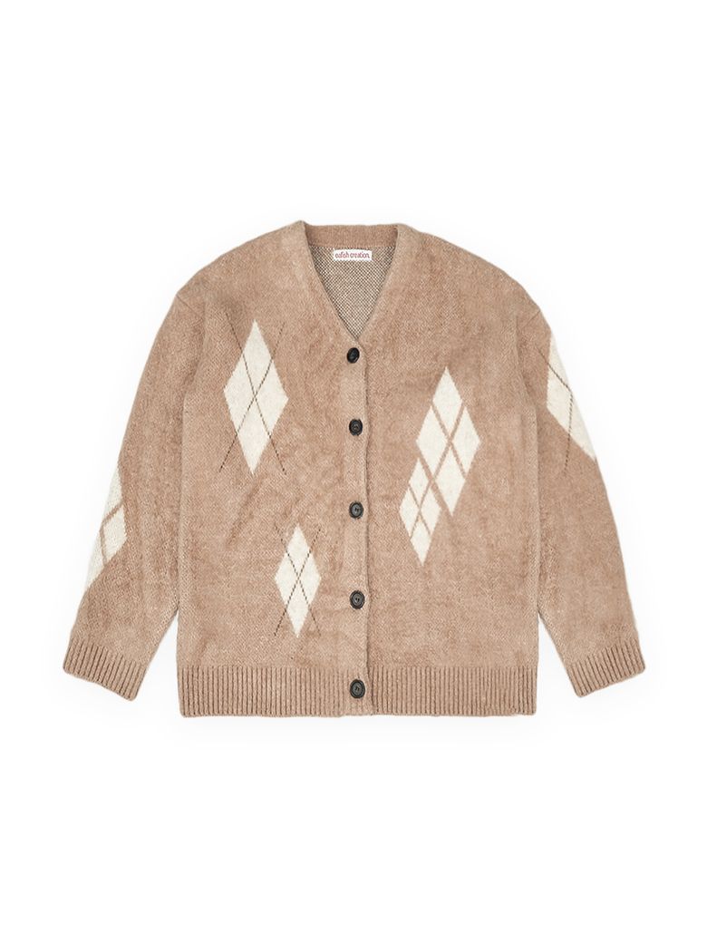 SCATTERED ARGYLE CARDIGAN, CAMEL