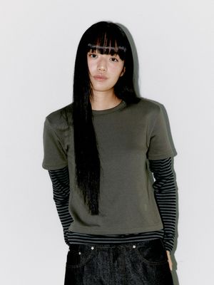 STRIPE LAYERED LONG SLEEVE, BROWN