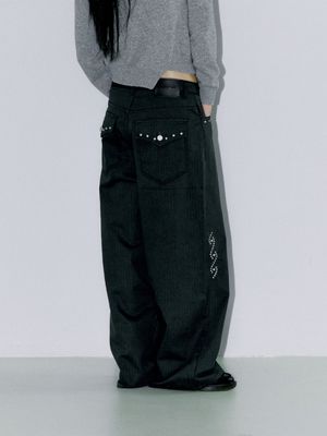 STUDDED ORNAMENT PANTS, CHARCOAL