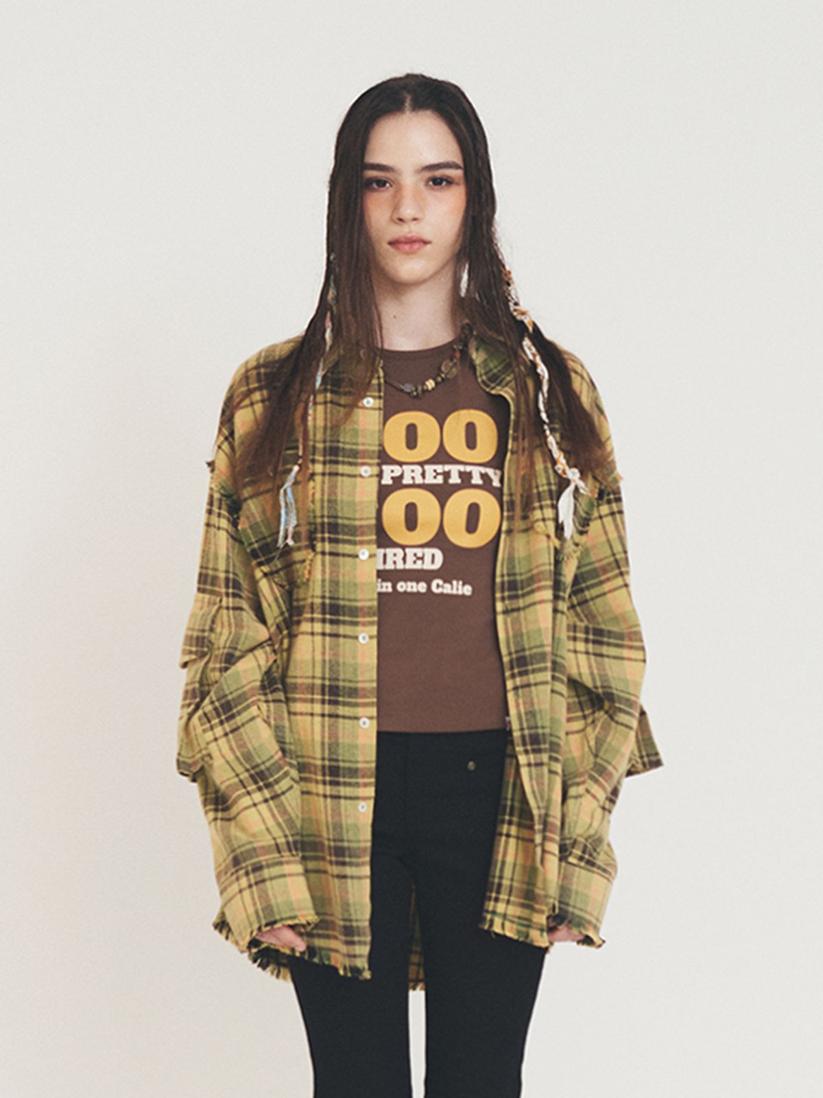 에즈이프 캘리(ASIF CALIE) RAW EDGE CARGO CHECK SHIRT GREEN