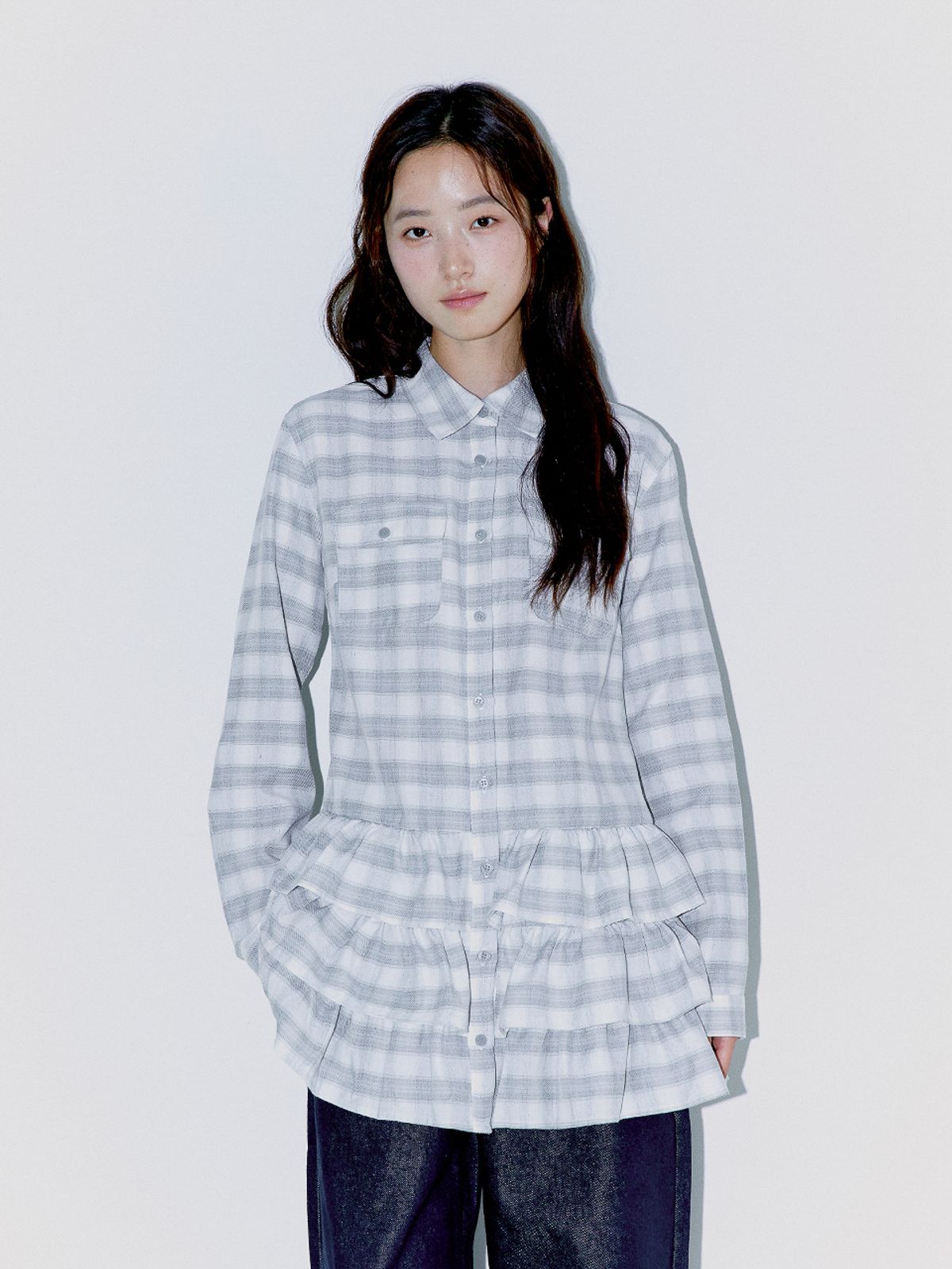오피쉬(OAFISH) FRILL POCKET SHIRTS DRESS, ASH