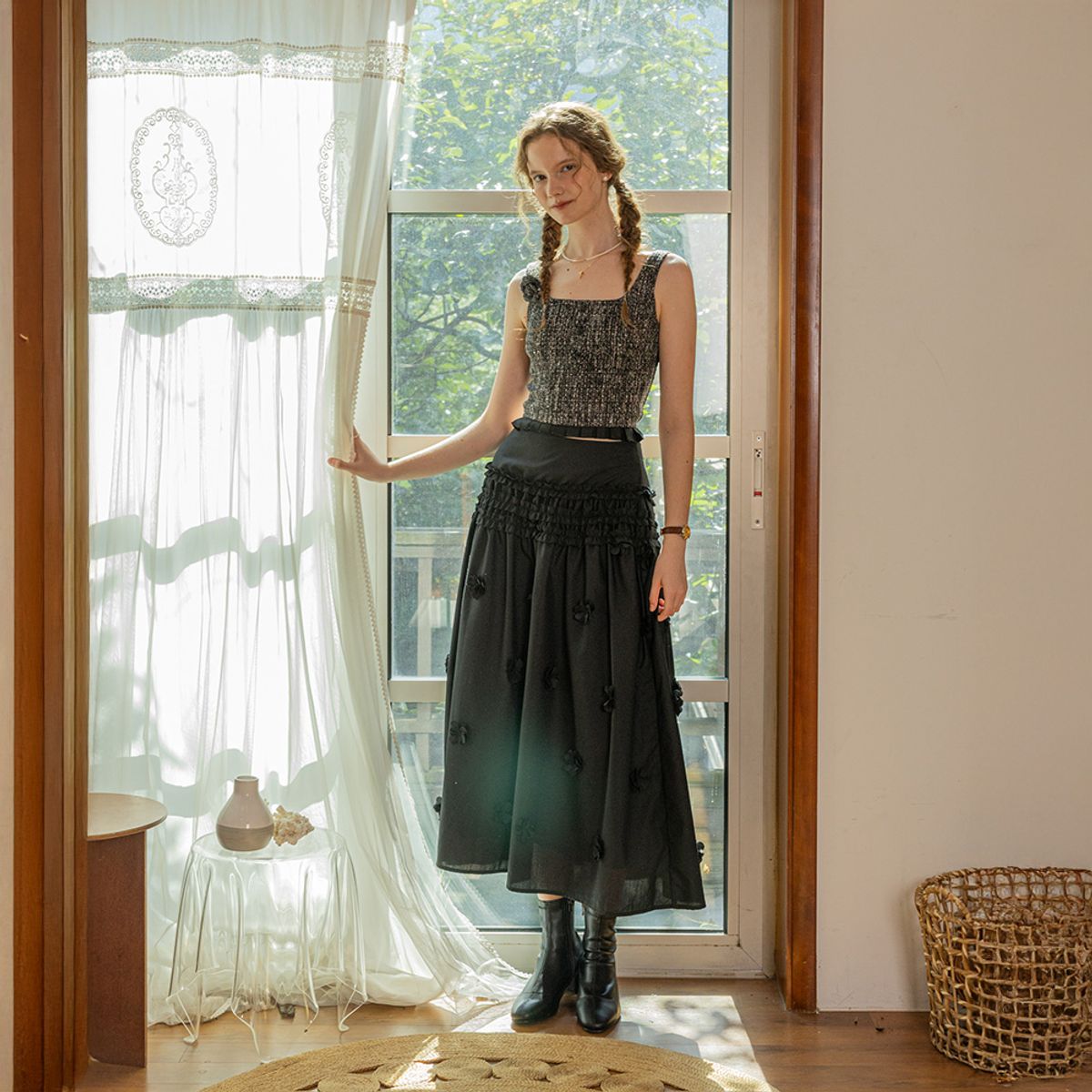 던드롭(DUNDROP) DD_Flower ruffle skirt_2color