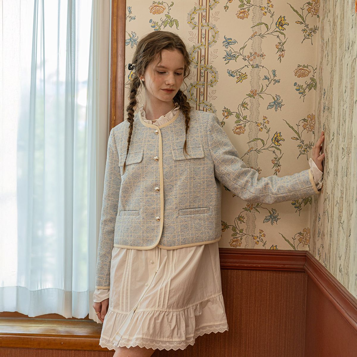 던드롭(DUNDROP) DD_Elegant tweed jacket_BLUE