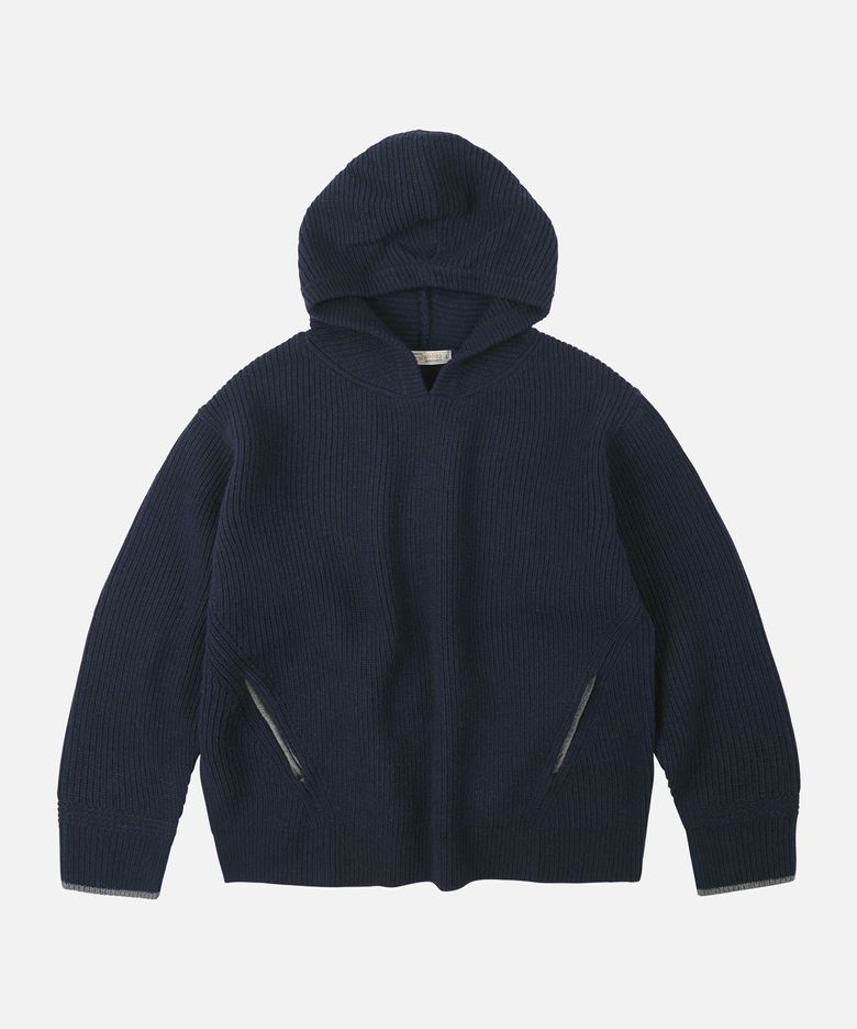 KANGAROO KNIT PULLOVER HOODY _ NAVY