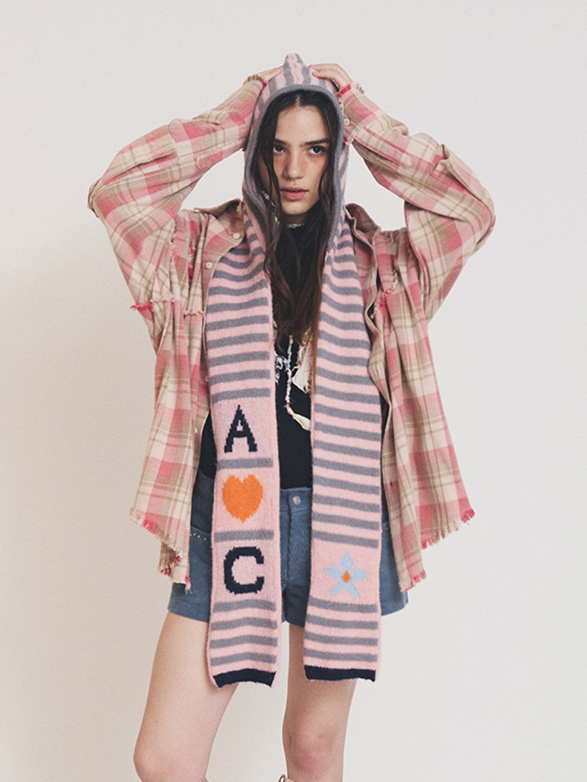 에즈이프 캘리(ASIF CALIE) RAW EDGE CARGO CHECK SHIRT PINK