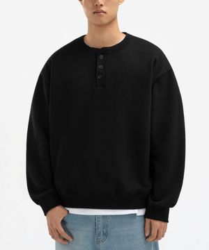 오버핏 헨리넥 맨투맨 스웨트 블랙