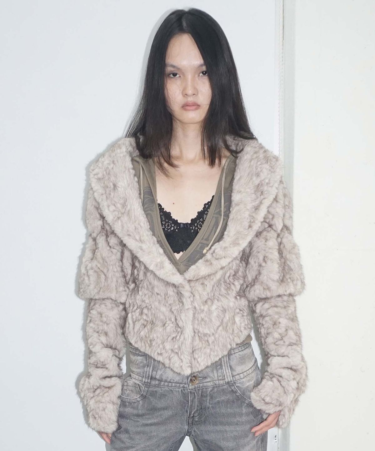 스컬프터(SCULPTOR) Faux Fur Corset Jacket Warm Gray