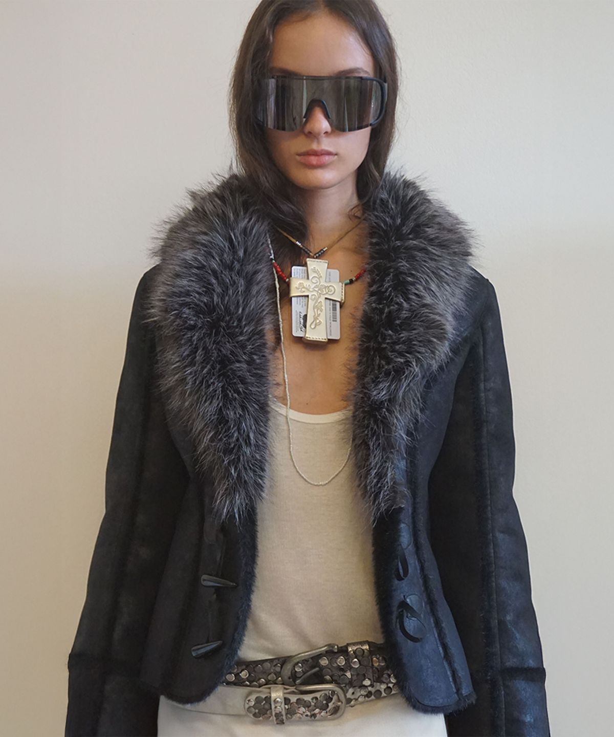 스컬프터(SCULPTOR) Faux Mouton Toggle Coat Black