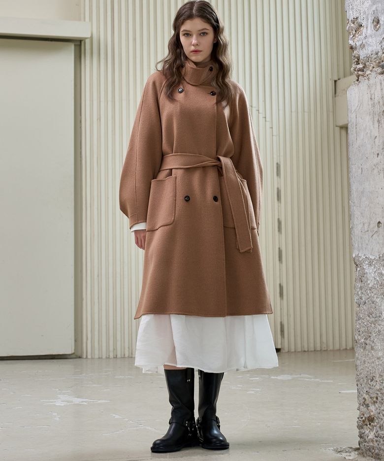 HIGH-NECK DOUBLE HAND MADE COAT_CAMEL