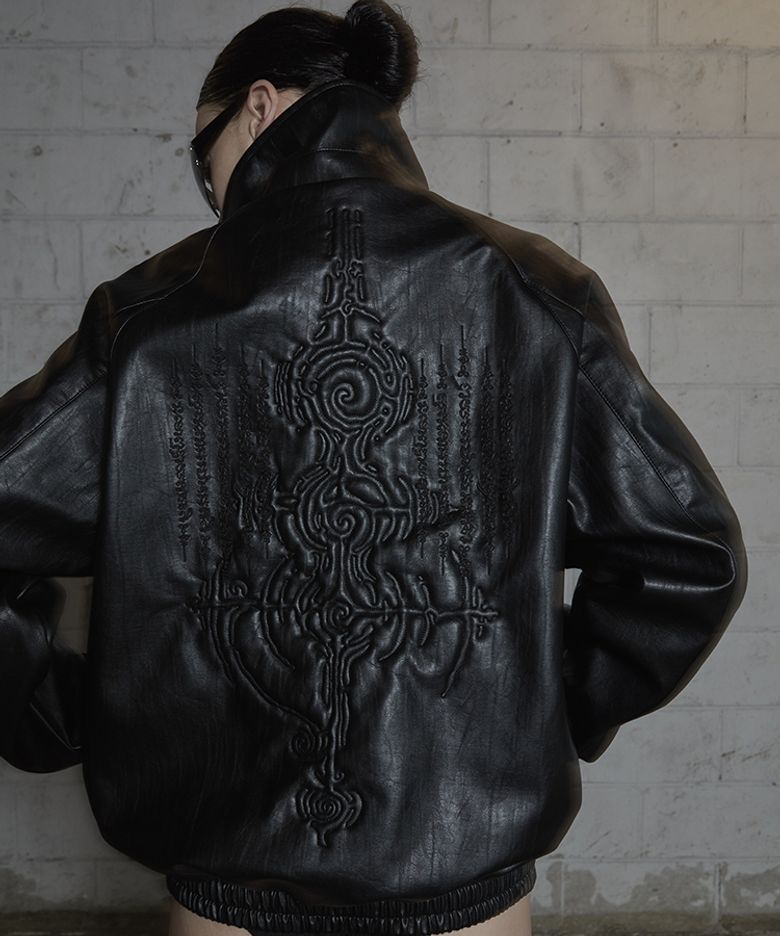 EMBO WAPPEN LEATHER JACKET BLACK