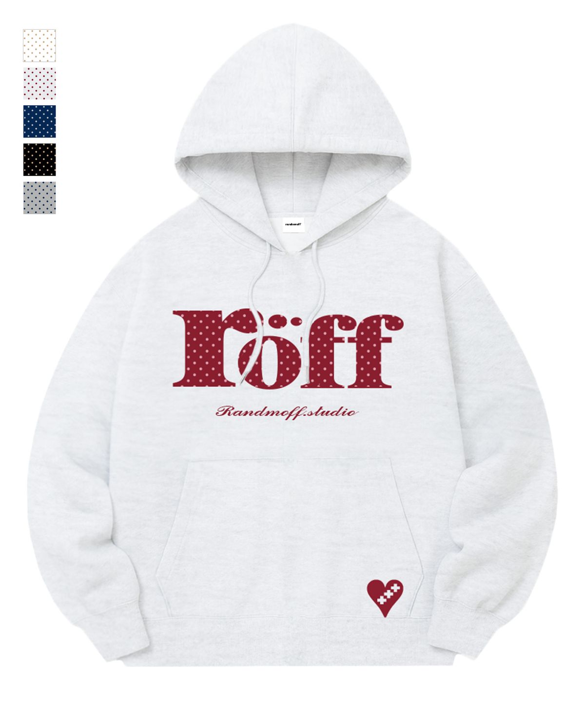 랜덤오프(RANDOMOFF) [기모선택] RÖFF TYPE PLAY DOT SEMI OVER FIT HOODIE (5color)