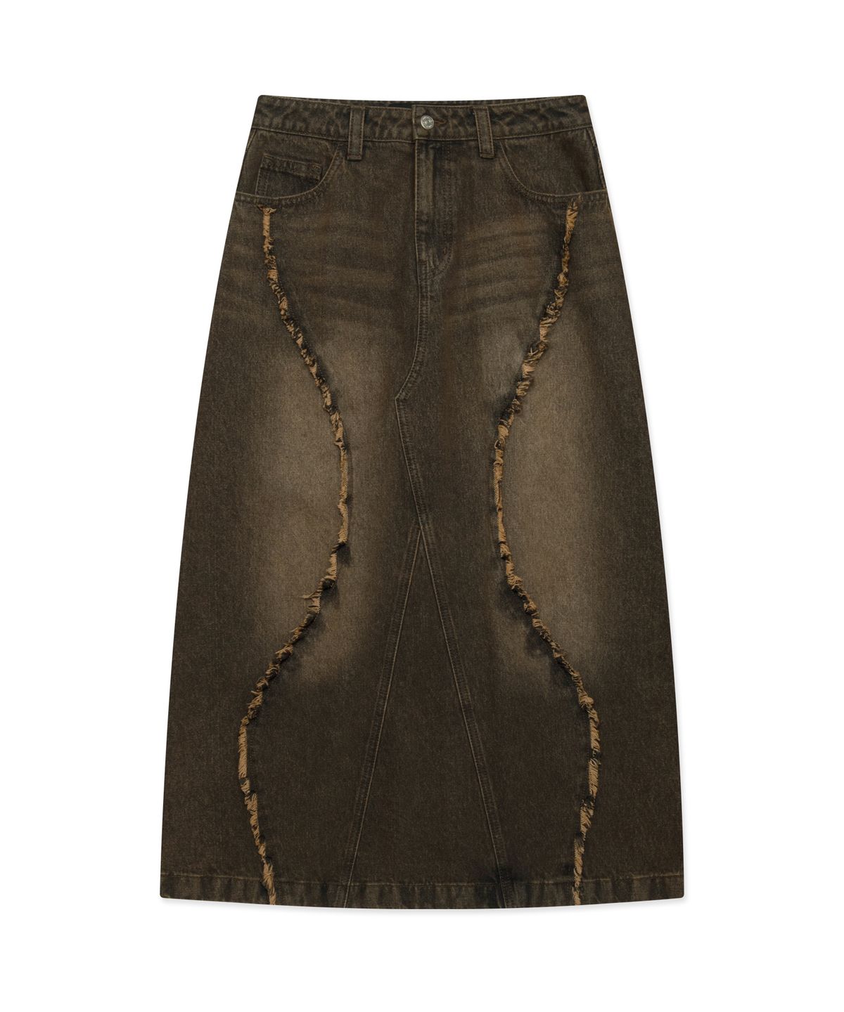 엘엠씨(LMC) WM CURVED RAW EDGE DENIM MAXI SKIRT brown