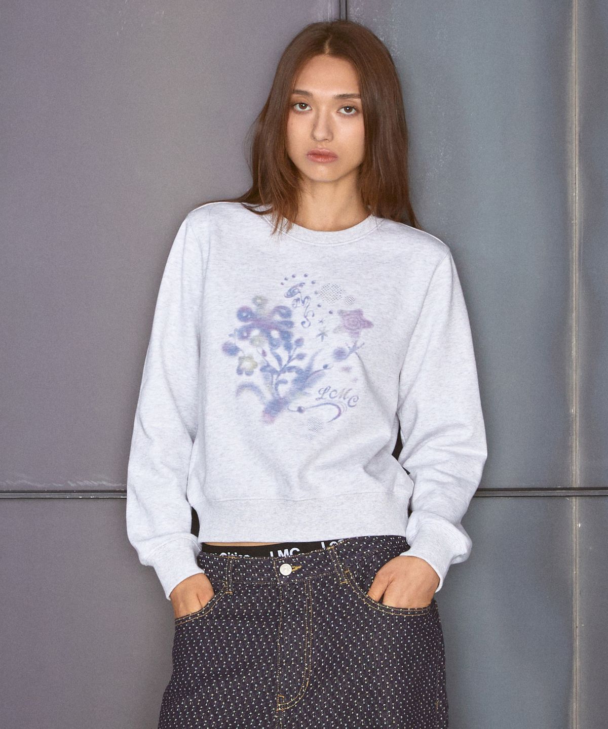 엘엠씨(LMC) WM BLURRING FLOWER SWEATSHIRT light heather gray