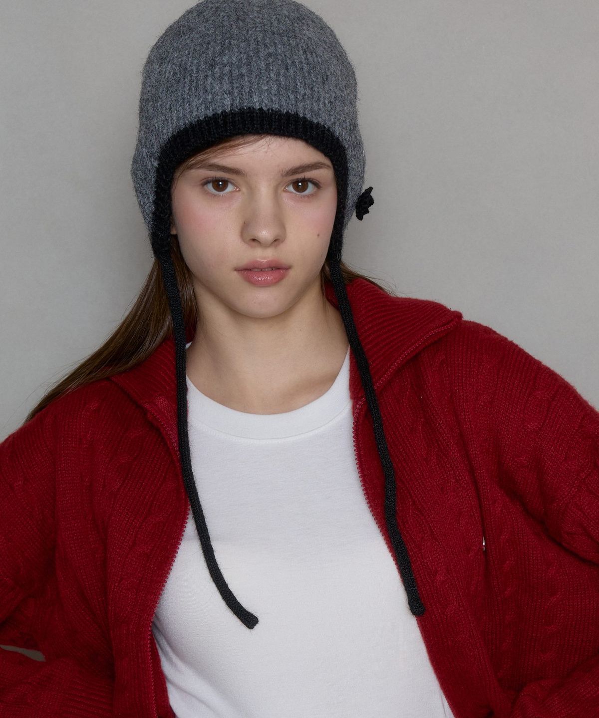 핑크파인애플(PINK PINEAPPLE) TWO-TONE COZY STRING BEANIE_GREY
