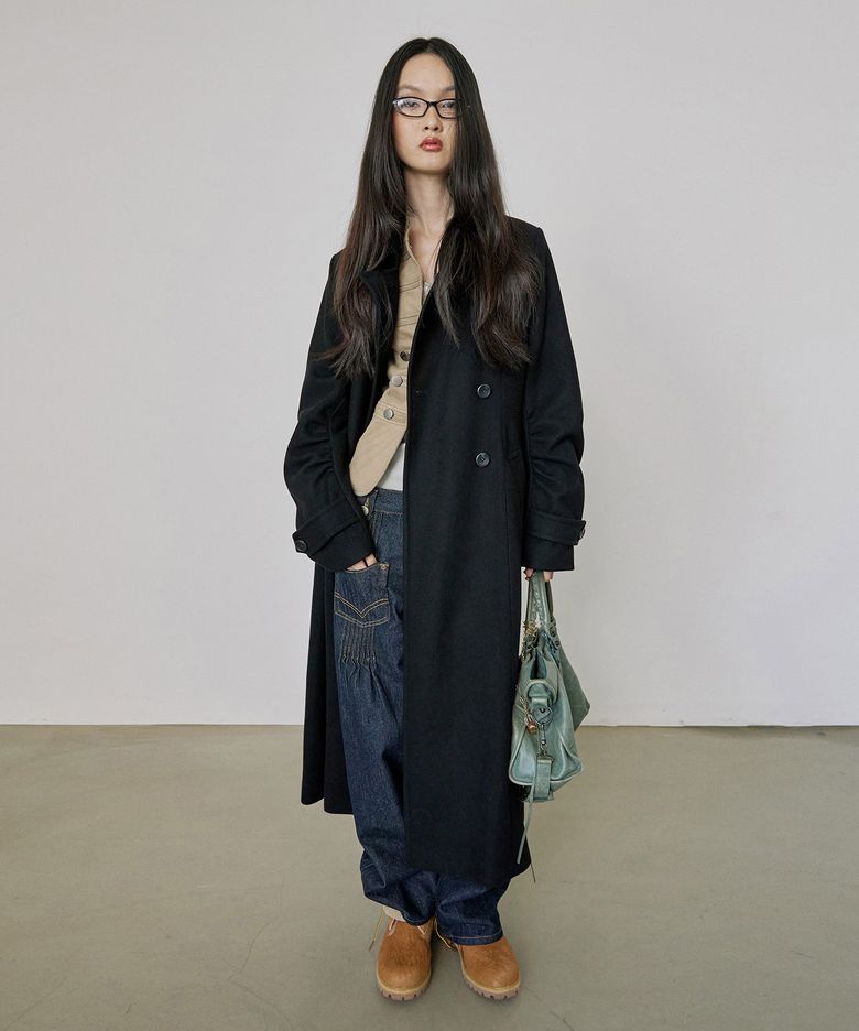 Tailored Wool Long Coat Black