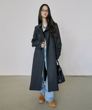 Tailored Wool Long Coat Charcoal
